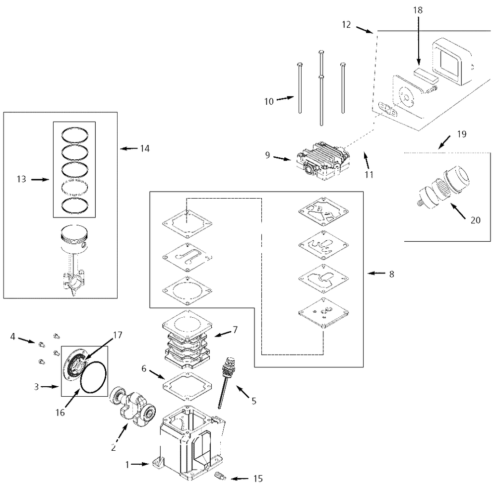 Pump Parts Diagram and Parts List for EX830100  Campbell Hausfeld Compressor